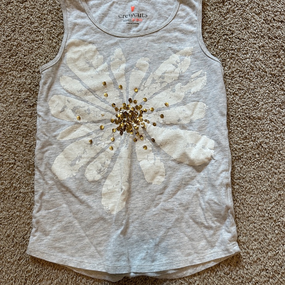 Crewcuts Kids Light Gray Tank Top with Gold Floral Accent